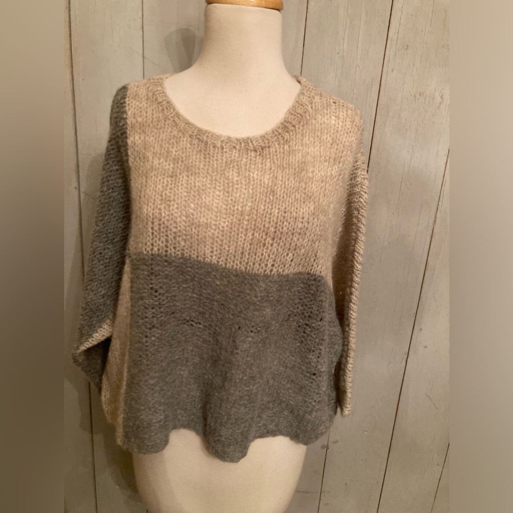 Eileen Fisher Project Bateau Sweater Top Grey & Cream Color Block Sz-M NWT 258$